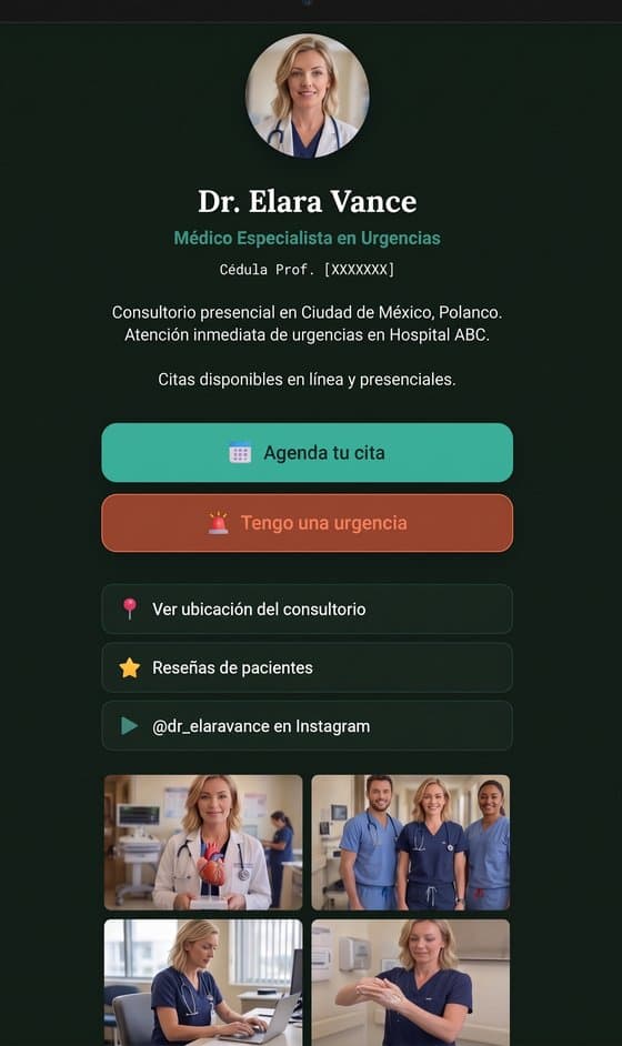 Página del doctor con el botón Agenda tu cita
